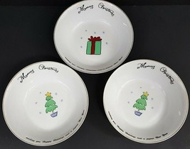 Christmas Merry &amp; Bright Bowls Salad Cereal 6 3/4&quot; Top/4&quot; Bottom Set of 3 - £11.21 GBP