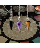 3 Piece Crystal Pendulum Set Natural Amethyst Tiger Eye Black Obsidian F... - $11.87