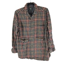 Roots Canada Womens Flannel Shirt Cotton Button Down Low Pockets Plaid Brown L - £15.15 GBP