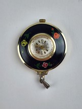 Sheffield wind-up Swiss Necklace Watch Pendant Hand Painted Black Enamel... - $34.64