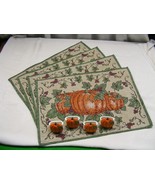 Vintage Set of 4 Autum Pumpkin Placemats &amp; Napkin Rings Molded Resin 1-f - €25,32 EUR
