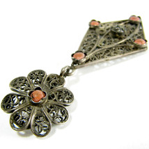 Vintage Earrings - Sterling Silver - Filigree &amp; Coral Stones - Free Shipping - £111.14 GBP