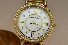 Anne Klein Quartz Watch Rhinestone Costume Jewelry MOP Face Metal Band - $27.59 CAD