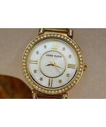 Anne Klein Quartz Watch Rhinestone Costume Jewelry MOP Face Metal Band - $19.79