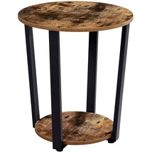 End Table:Industrial Round Side Table 2-Tier Small Sofa Couch Table With Storage - £87.27 GBP