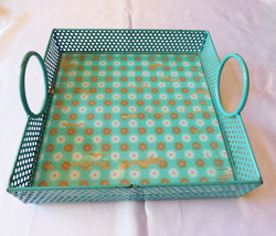 Aqua Metal Tray with Round Handles and Wood Insert - £10.24 GBP