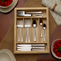 Mikasa Essex Satin 65-Piece Stainless Steel Flatware Set with Wood Caddy - £155.79 GBP