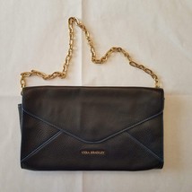 Vera Bradley Harper Clutch Bag Envelope Black Pebbled Leather Blue Fabric Lining - £37.27 GBP