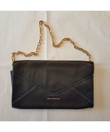 Vera Bradley Harper Clutch Bag Envelope Black Pebbled Leather Blue Fabri... - £36.67 GBP