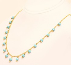 18k solid yellow gold / turquoise beads Singapore twist necklace #b4 - £285.46 GBP