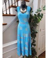 Vintage Maxima Women&#39;s Blue Fish Print Polyester Sleeveless Knee Length ... - £30.02 GBP