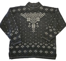 80s Fair Isle Ski Sweater Mens M Gray Snowflake Spunky Acrylic Mock Neck USA - £23.11 GBP