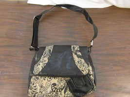 Adult Women&#39;s Black Tan Leather Suede Shoulder Strap Bag Purse Zipper Pu... - £11.99 GBP