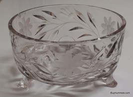 Vintage Sunflower Pattern Pink Crystal Three Footed Fruit Bowl 7-1/2&quot; x 4&quot; - £7.63 GBP