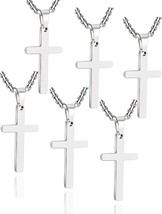 6pcs Men/Women Cross Necklace, (Cross Pendant 1.2&quot;*0.7&quot;, Silver) Stainless Steel - £13.91 GBP