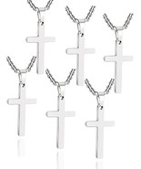 6pcs Men/Women Cross Necklace, (Cross Pendant 1.2&quot;*0.7&quot;, Silver) Stainle... - £13.01 GBP