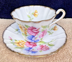 Royal Staffordshire Sweetpea Teacup Saucer Gold Edges Fluted Bone China ... - $32.18
