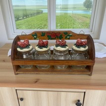 Vtg 3D Strawberry Wooden Spice Rack &amp; 4 Glass Jars 80s 90s Kitchen Decor... - $39.59