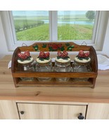 Vtg 3D Strawberry Wooden Spice Rack &amp; 4 Glass Jars 80s 90s Kitchen Decor... - €34,16 EUR