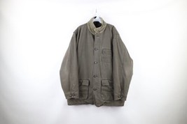 Vtg 90s Streetwear Mens Large Distressed Leather Collar Lined Chore Barn Jacket - £55.34 GBP