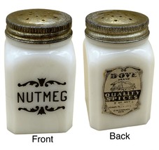Vintage Nutmeg Frank Tea &amp; Spice Co Dove Brand White Milk Glass 2 Oz - £17.79 GBP