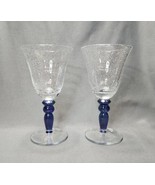Pottery Barn Bubble Effect Blue Water Goblets Hand Blown Art Glass Wine ... - £19.41 GBP