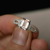 1.25Ct Emerald Cut Peach Morganite &amp; Diamond Engagement Ring 14K White Gold Over - £72.73 GBP