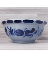 Vintage Salt-Glazed Hand Painted Stoneware Pottery Bowl Gray &amp; Cobalt Blue - $25.20