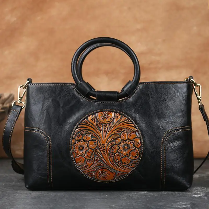 2024  High Quality Leather Women Handbag Retro Handmade Embossed Shoulder Bag Fo - £35.97 GBP