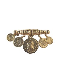Vintage Gold Tone Brooch with Ancient Coin Charms Roman Greek Style Jewelry - $34.04 CAD
