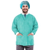 Disposable Lab Jacket, 32&quot; Long Teal Large - Pack of 10, SMS 50 gsm, Snap Front - $42.42