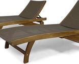 Outdoor Wicker And Wood Chaise Lounge With Pull-Out Tray, Set Of 2, Brown - £825.57 GBP