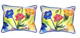 Pair of Betsy Drake Bugs and Poppies Large Indoor Outdoor Pillows 16x20 - £71.23 GBP