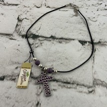 Calypso Studios Handmade Clay Beads Cross Pendant Necklace Purple White - $11.88