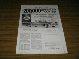 1958 Print Ad Hit Parade Cigarettes Contest '58 Chevrolet Convertible Chevy - $14.01