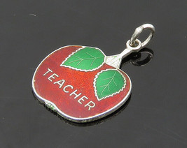 925 Sterling Silver - Vintage Enamel Teacher Apple Drop Pendant - PT16399 - £20.14 GBP