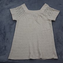 Venus Shirt Womens S Ivory Short Sleeve Square Neck Knitted Pullover Casual Top - $18.69