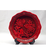 Vintage Oriental Chinese Carved CINNABAR Lacquerware Lotus 9.5&quot; Plate Tray - $37.98