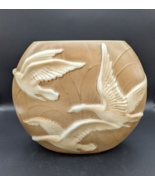Antique Phoenix Glass Pillow Vase Cream White  3D Geese Swans Flying - $88.95