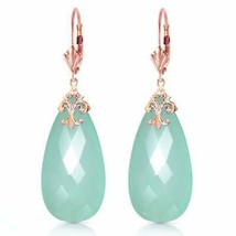 14K Rose Gold Leverback Earrings with Briolette 31x16 mm Mint Green Chalcedony - £311.10 GBP