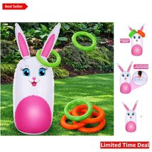 34-Inch Inflatable Bunny Ring Toss Game with 6 Colorful Rings for Easter... - $37.57
