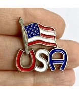 USA Flag Lapel Pinback 4th of July Red White &amp; Blue Enamel Silver Tone Pin - £5.50 GBP