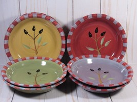 OLIVIA Olive Pattern 8 Plate Set 4 Colors Oil Dip 5.5&quot; Round 2003 Debby ... - £21.83 GBP