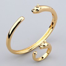 Narrow band Leopard Cuff bangle bracelet with Ring Zircon Stone paved Panther De - £45.37 GBP