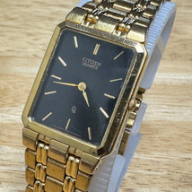 VTG Citizen Quartz Watch 6020-K02929 Men Gold Tone Black Rectangle New B... - £25.96 GBP