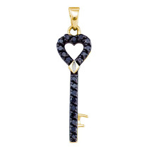 Yellow-tone Sterling Silver Black Color Enhanced Diamond Heart Key Pendant 3/8 - £95.43 GBP