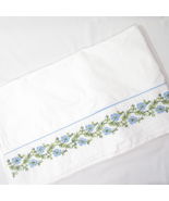 Fieldcrest Enchanted Evening Floral Embroidered Blue Full/Double Flat Sheet - £26.86 GBP