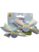 2 Ct Happy Easter Stripe Multicolor Chick Bows - $13.74