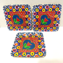 Rare Vintage Plastic Snack Plates Floral Tulips 6&quot; Square Primary Colors... - £12.24 GBP