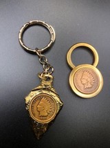 Indian Head Penny Coin 1896 1907  In Vintage Gold-tone Keychain Antique ... - $55.49